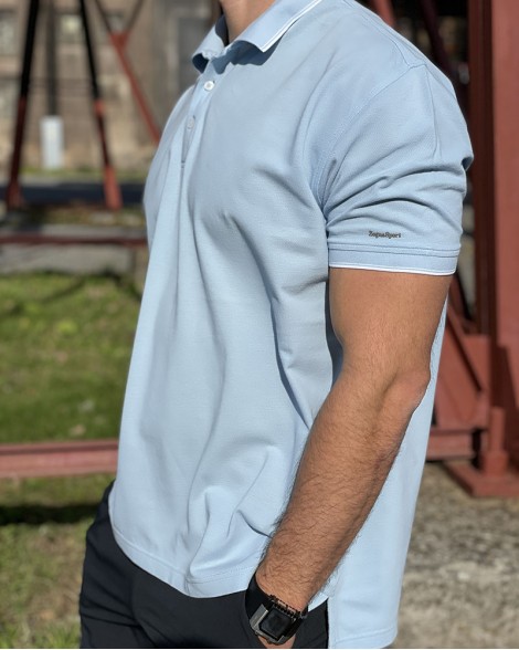 Polo triko pánské Zegna Sport bledě modré